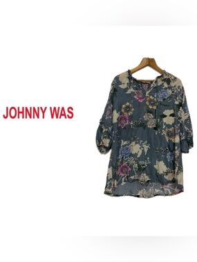 Johnny Was Women's Floral Blouse - Blue and Cream